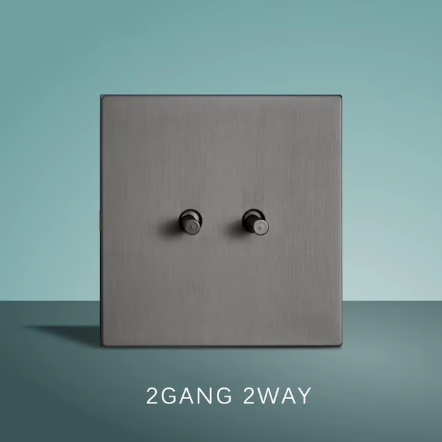 Interrupteur mural moderne design acier brossé gris - Double