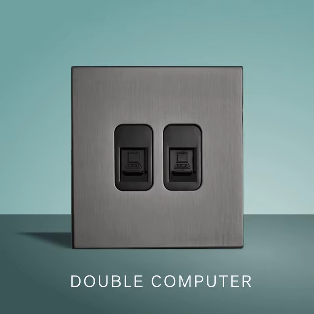 Interrupteur mural moderne design acier brossé gris - RJ45 Internet - Double