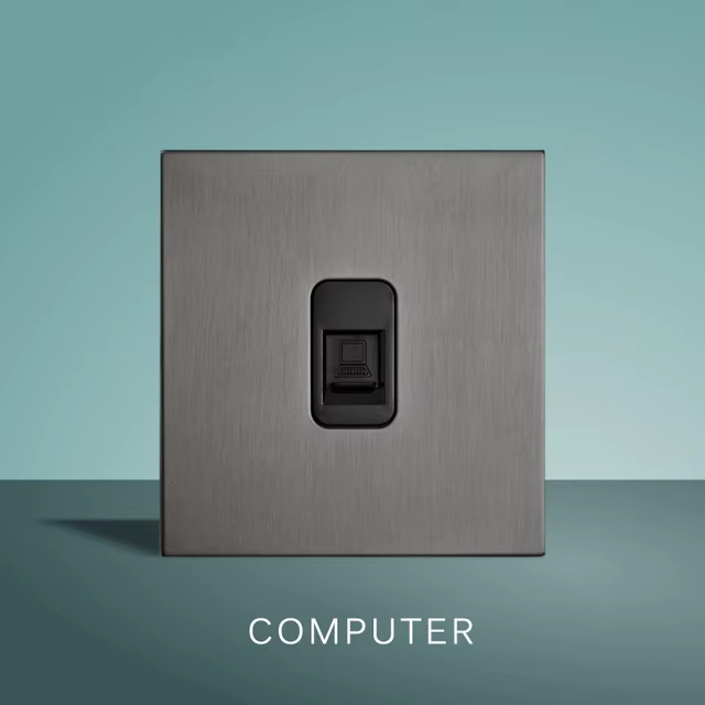 Interrupteur mural moderne design acier brossé gris - RJ45 Internet - Simpe