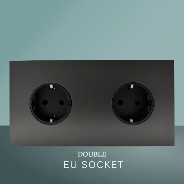Double prise électrique mural moderne design acier brossé gris - EU
