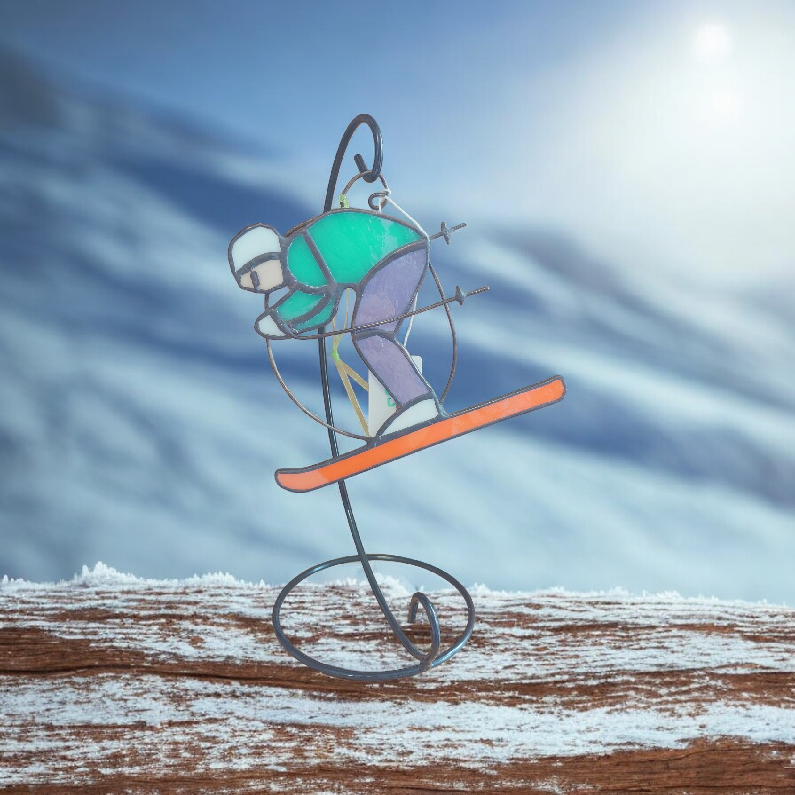 Stained Glass Skiing Sun Catcher