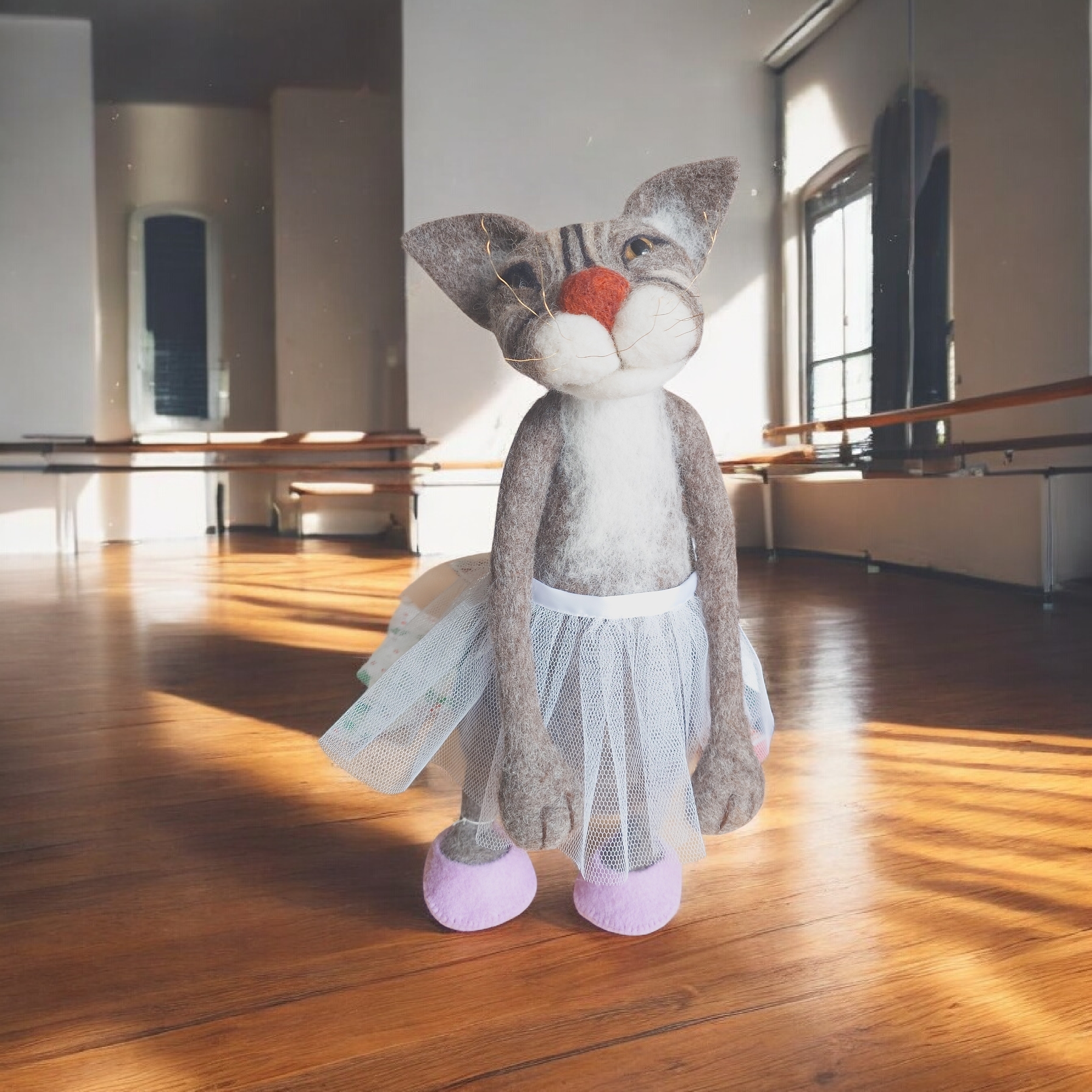 Handmade Needle Felted Ballet Cat