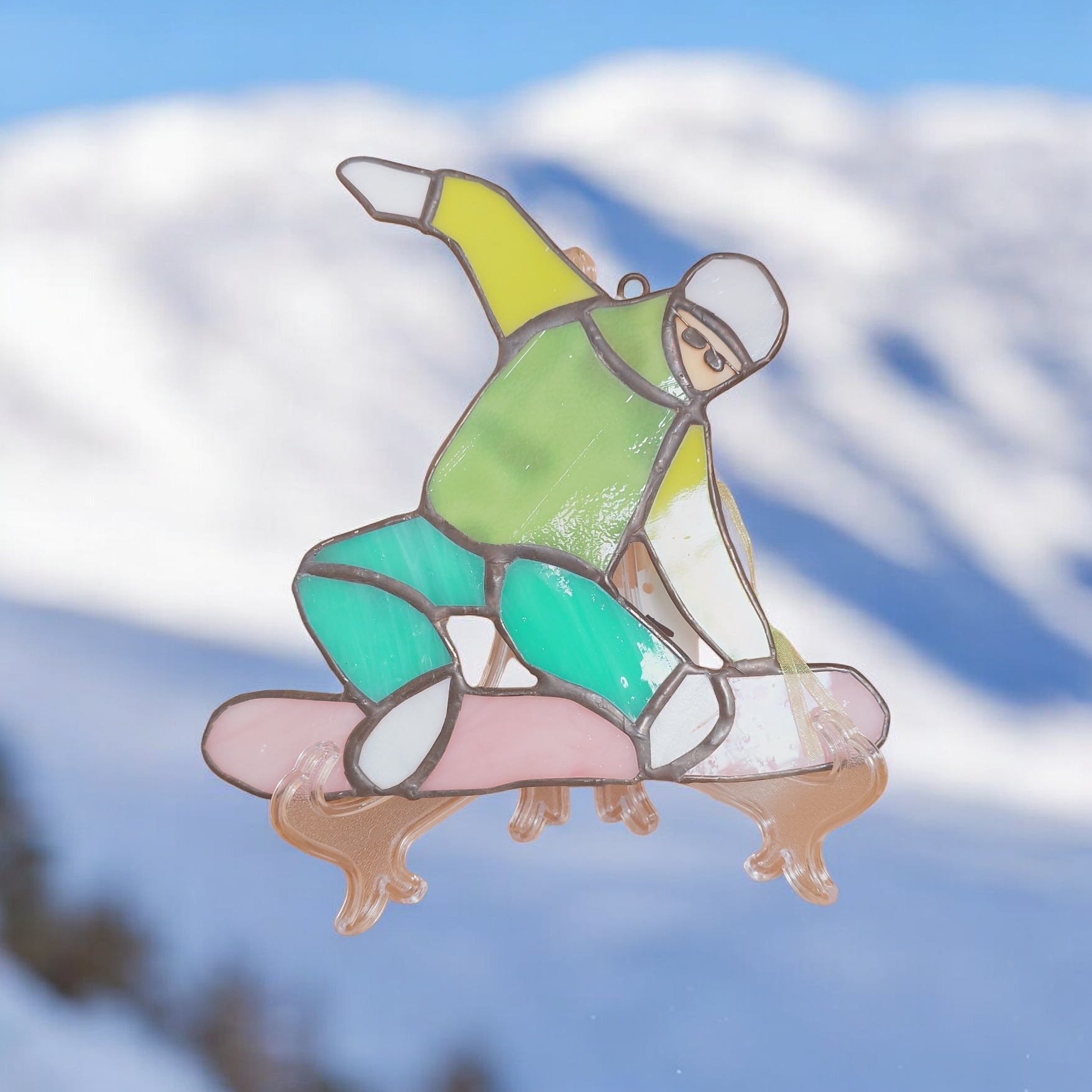 Stained Glass Snowboarder Suncatcher