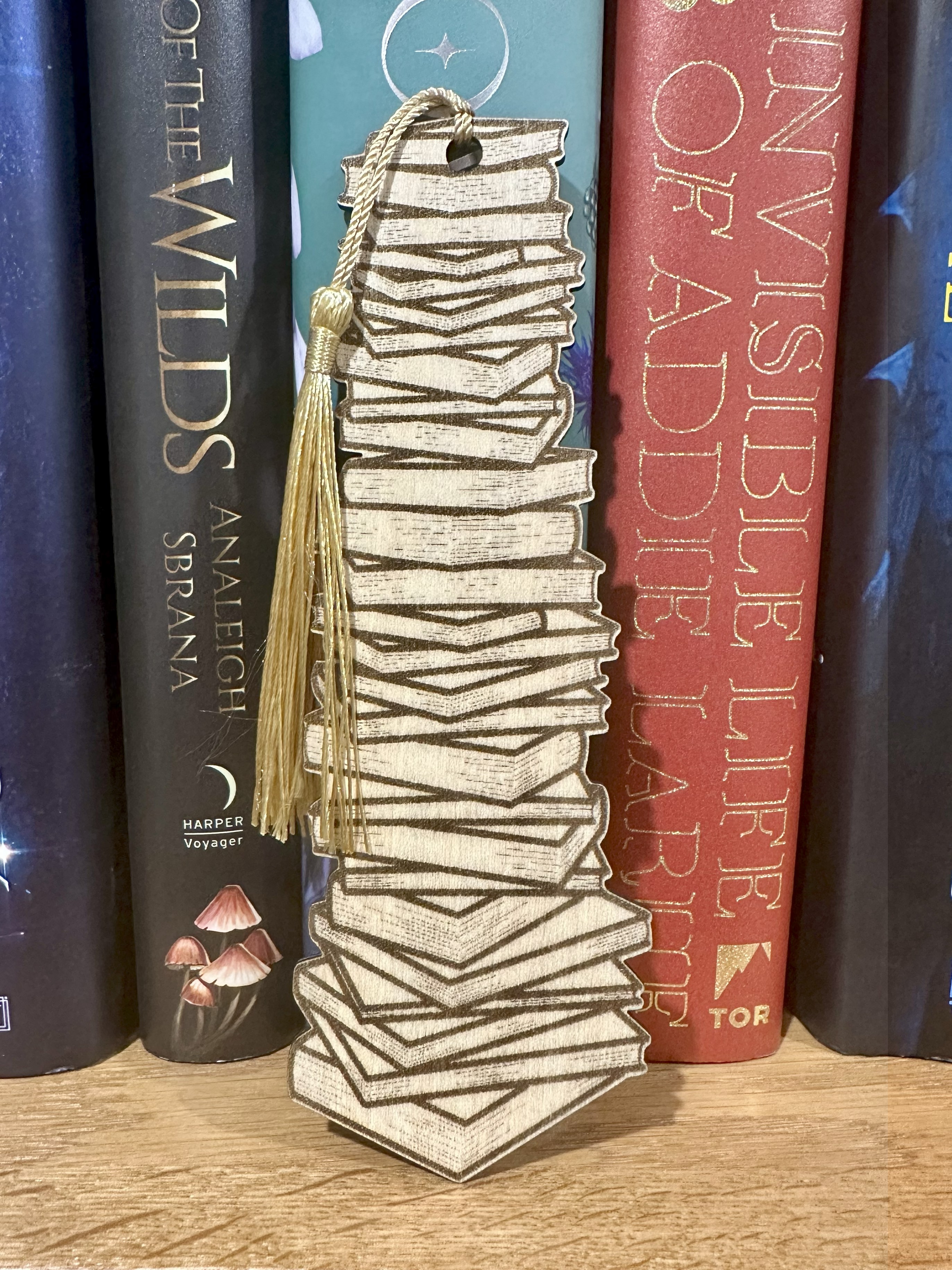 Stacked Books Wooden Bookmark