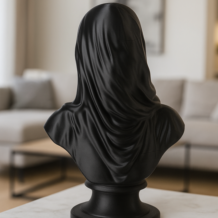 🕯️ Veiled Black Bust Sculpture – Gothic Art Piece