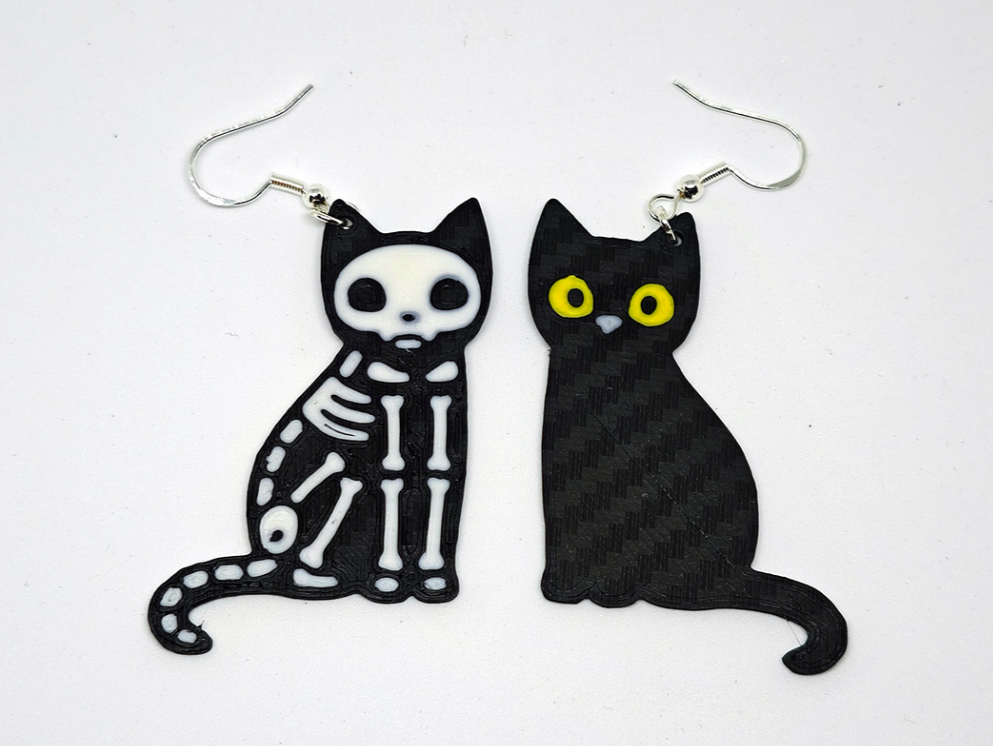 Live and Dead Cat earrings