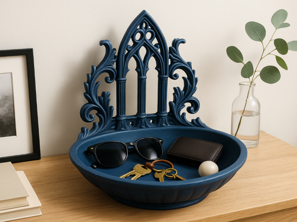 🦇 Gothic Arch Catchall Bowl – Ornate Entryway Tray