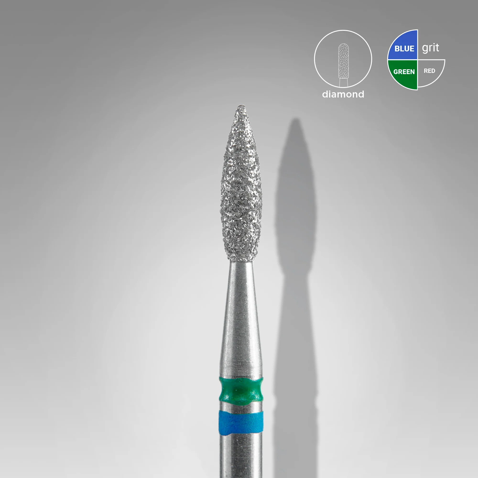 Fresa manicura de diamante para uñas DUO Llama Azul-Verde EXPERT, diámetro del cabezal 2,1mm / parte de trabajo 8mm Staleks