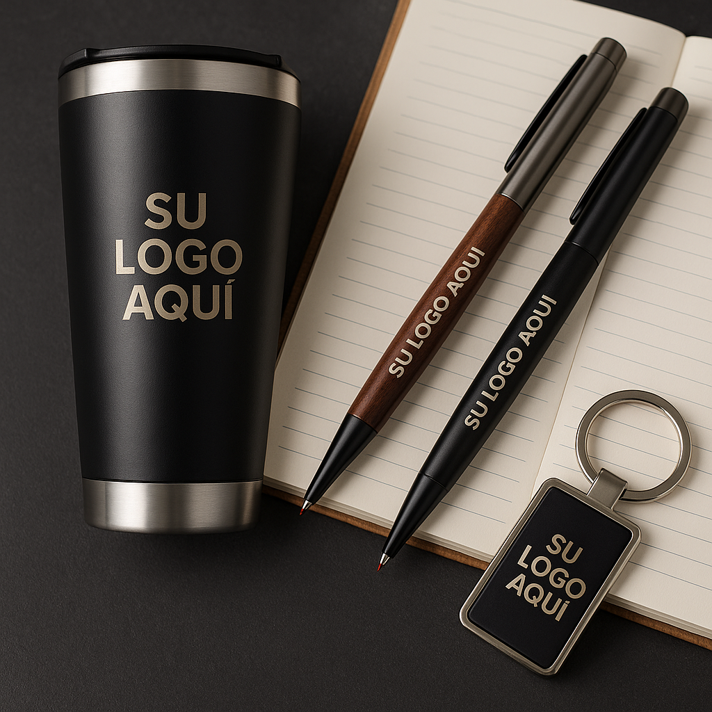 Kit Empresarial - Vaso térmico, Llavero y Bolígrafo de lujo personalizado