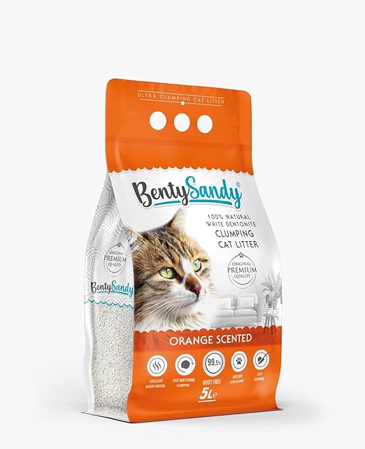 Benty Sandy Clumping Cat Litter رمل فضلات قطط من بينتي ساندي، 5 ل (معطر برائحة البرتقال)