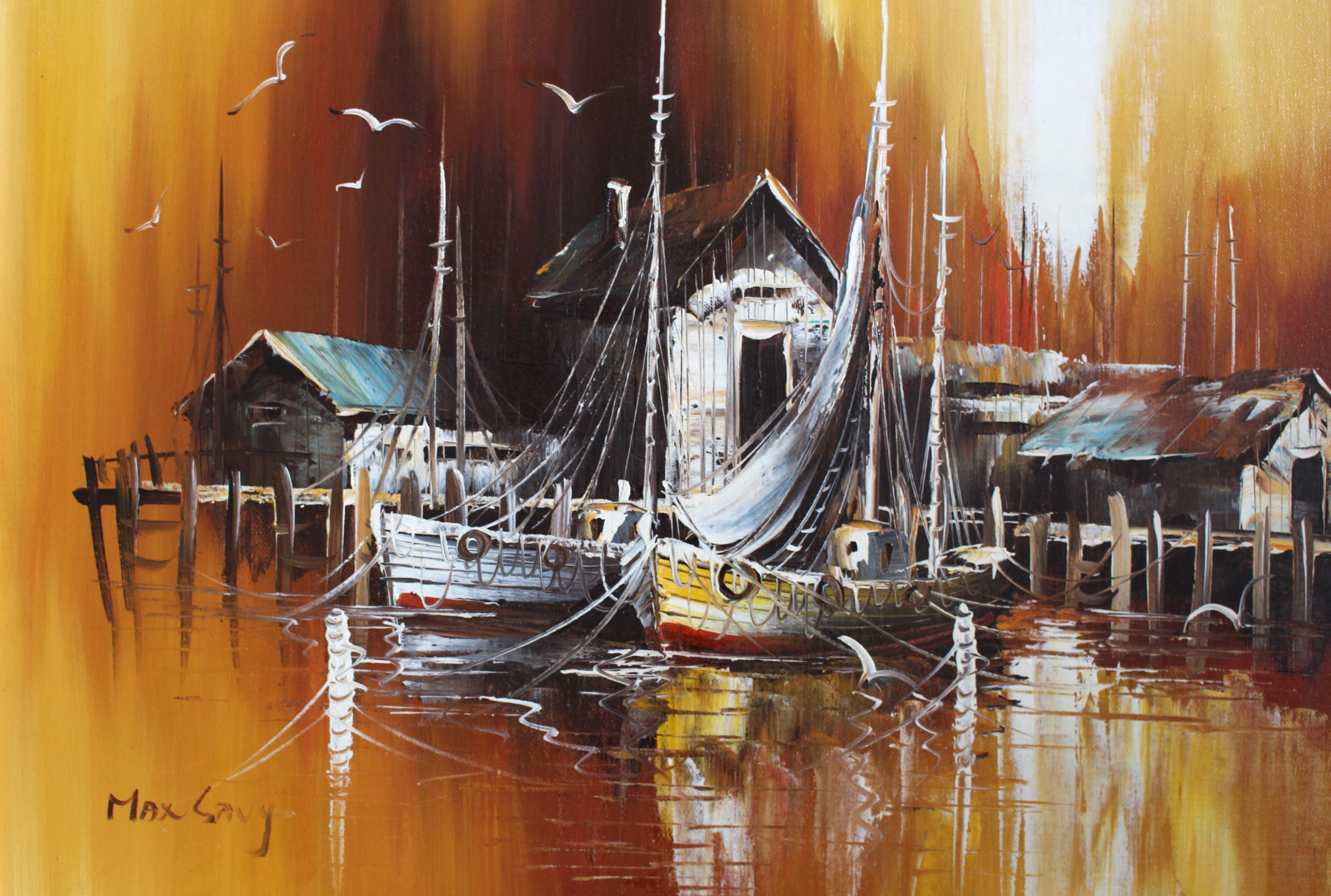 Harbor Scene Oil Painting