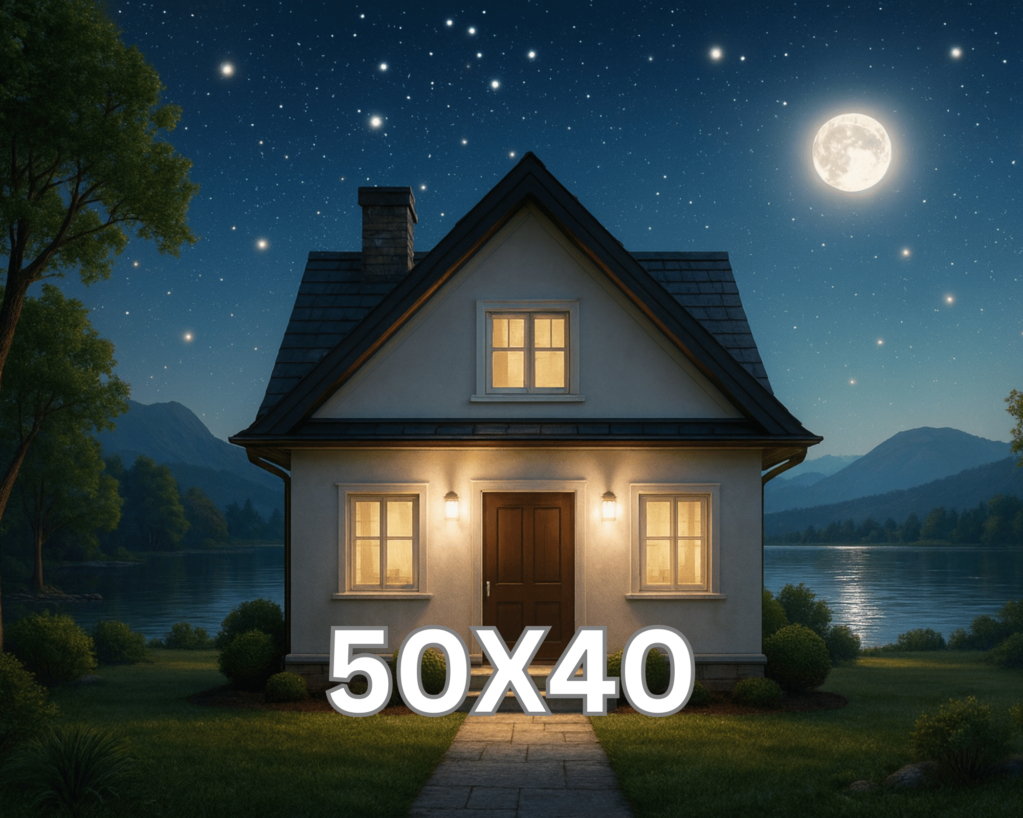 Lake House Under A Starry Sky