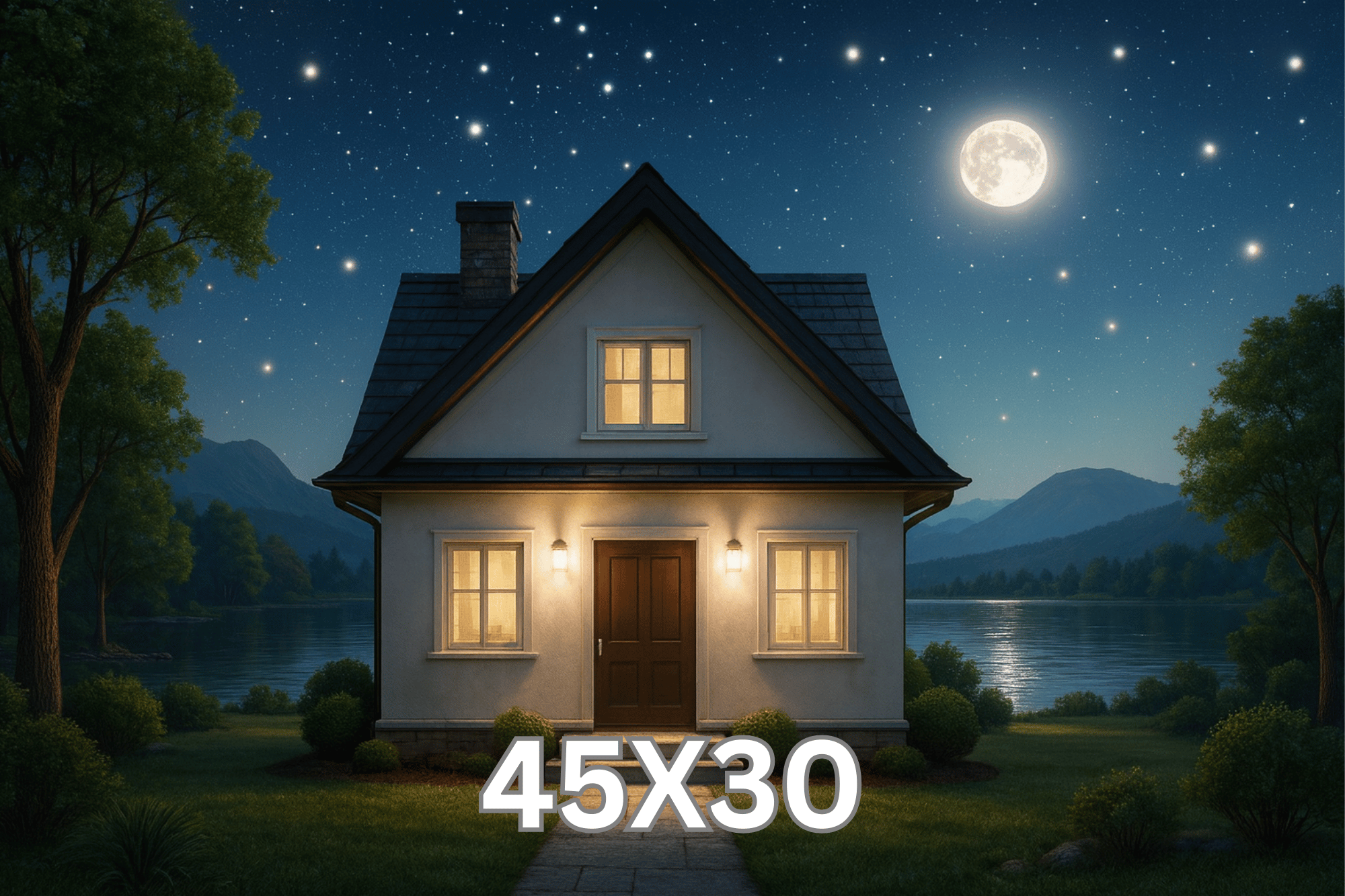 Lake House Under A Starry Sky