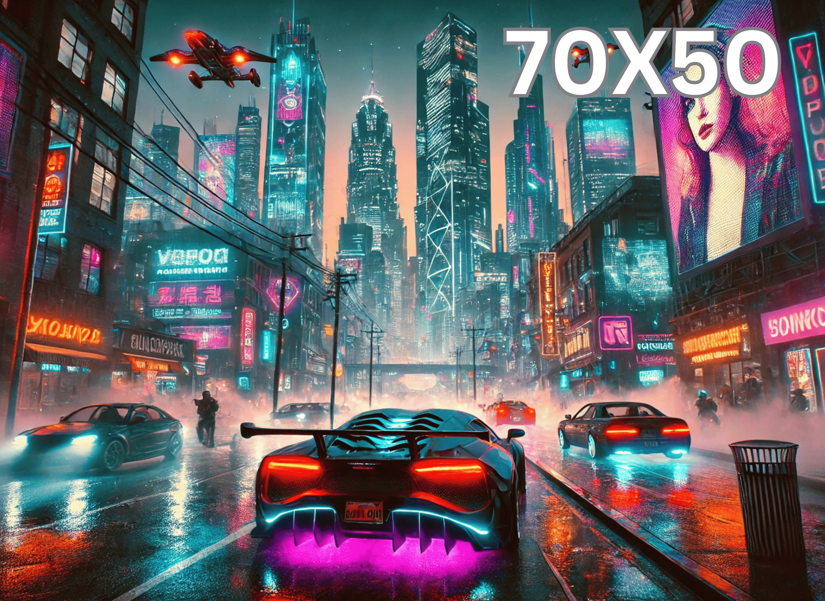 Neon Streets of the Cyberpunk City 70x50cm