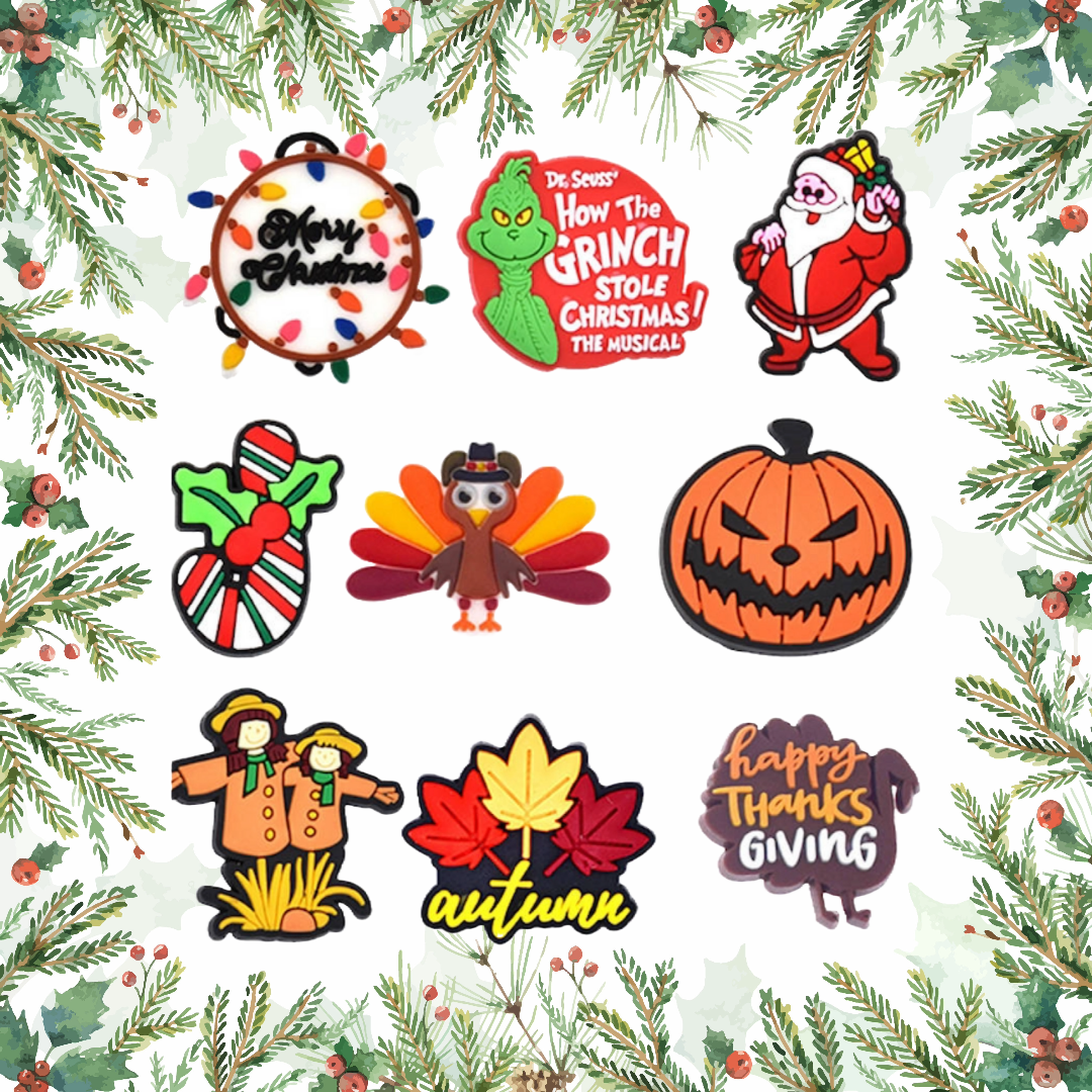 Festive Holiday & Seasonal Shoe Charms: 30PCS  Christmas, Winter, Autumn & Celebration Decor for Croc, Kids Party Favor & Famous Footwear Charms!