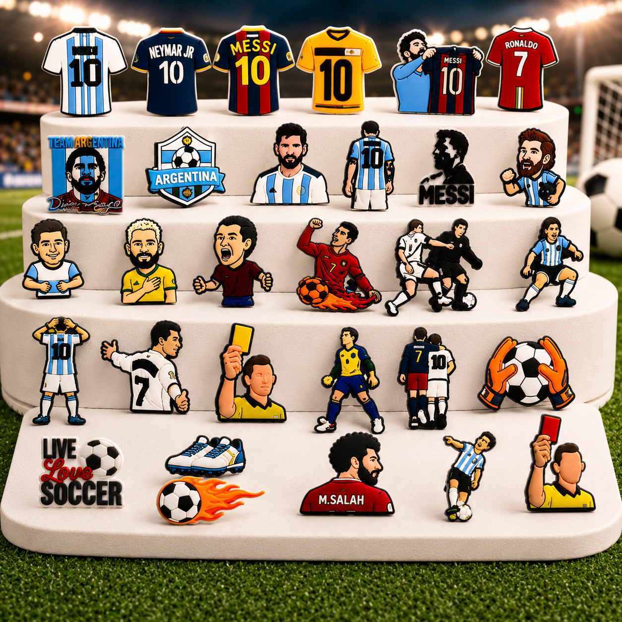 Soccer Fan Shoe Charms: 30PCS Football-Themed Decor for Croc Charms, Bag Charms, Party Favor, & Footwear accessories