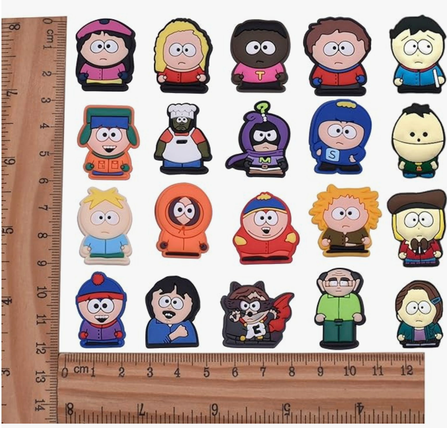 South Park Shoe Charms: 30PCS Cartoon Town Decor for Croc Charms, Bag Charms, Party Favor, & Footwear accessories.