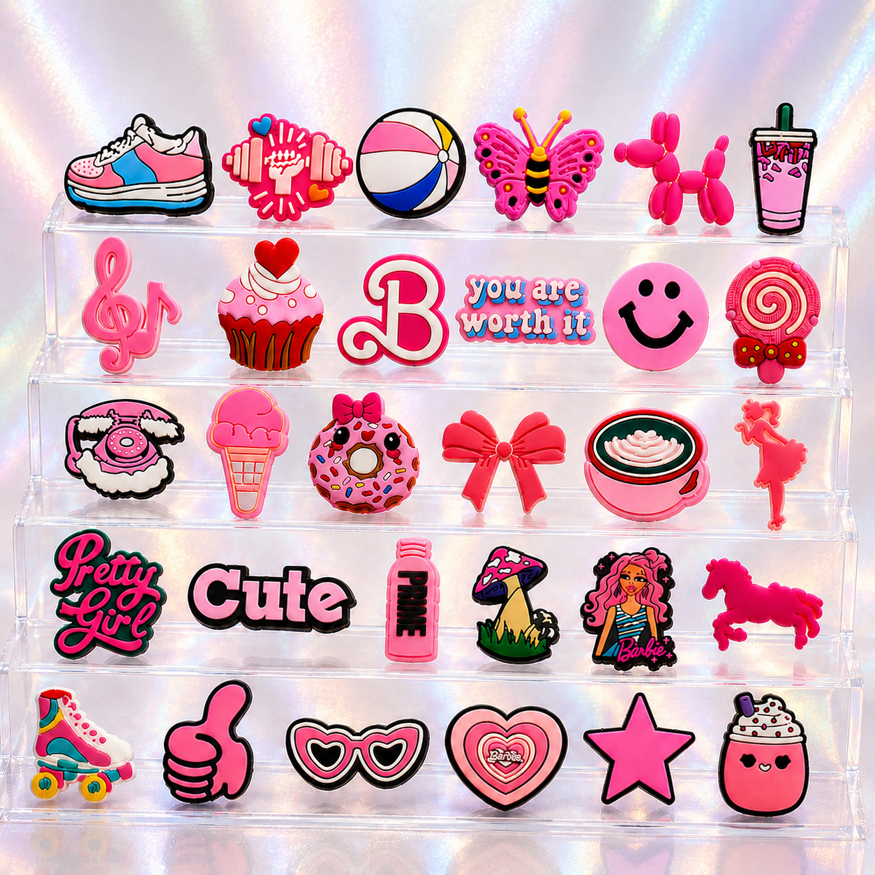 Cute Pink Shoe Charms for Girls, Shoe Decoration Croc Charms & Party Favors for Kids Girls Women Teens Adult 