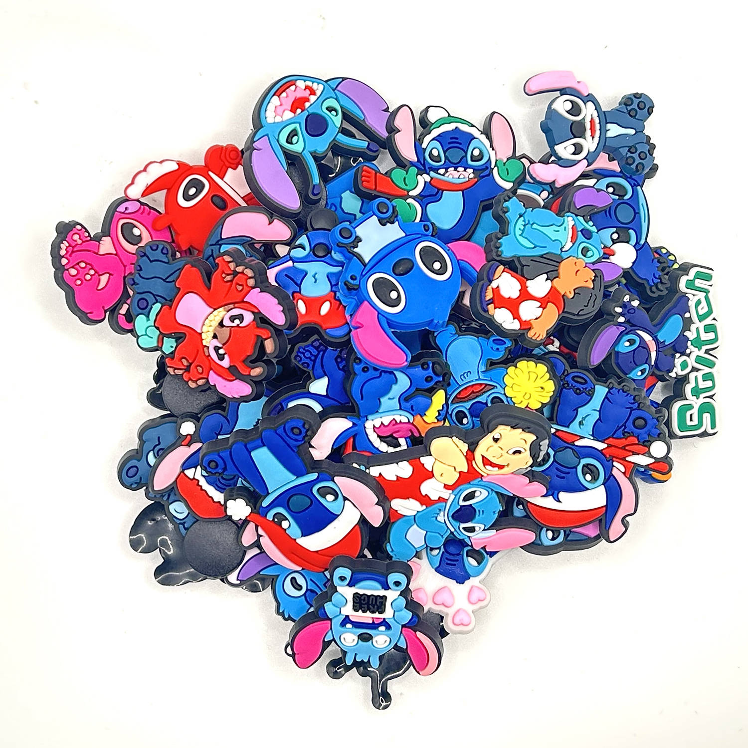Stitch Shoe Charms: 30PCS Blue & Pink Creature Decor for Stitch Croc Charms, Bag Charms, Party Favor & Footwear accessories