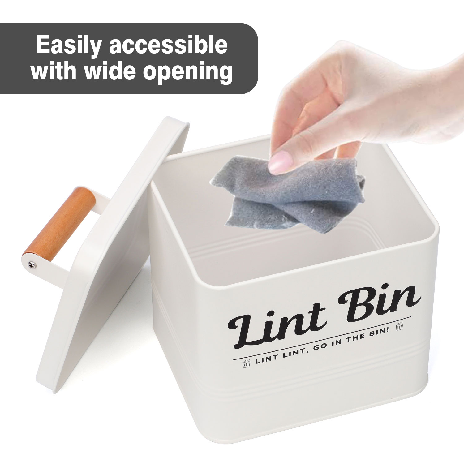 Farmhouse Lint Bin with Lid – Metal Laundry Room Organizer, Rustic Trash Can for Lint, Dryer Sheet Holder, Modern Decor, Holiday Gift Idea