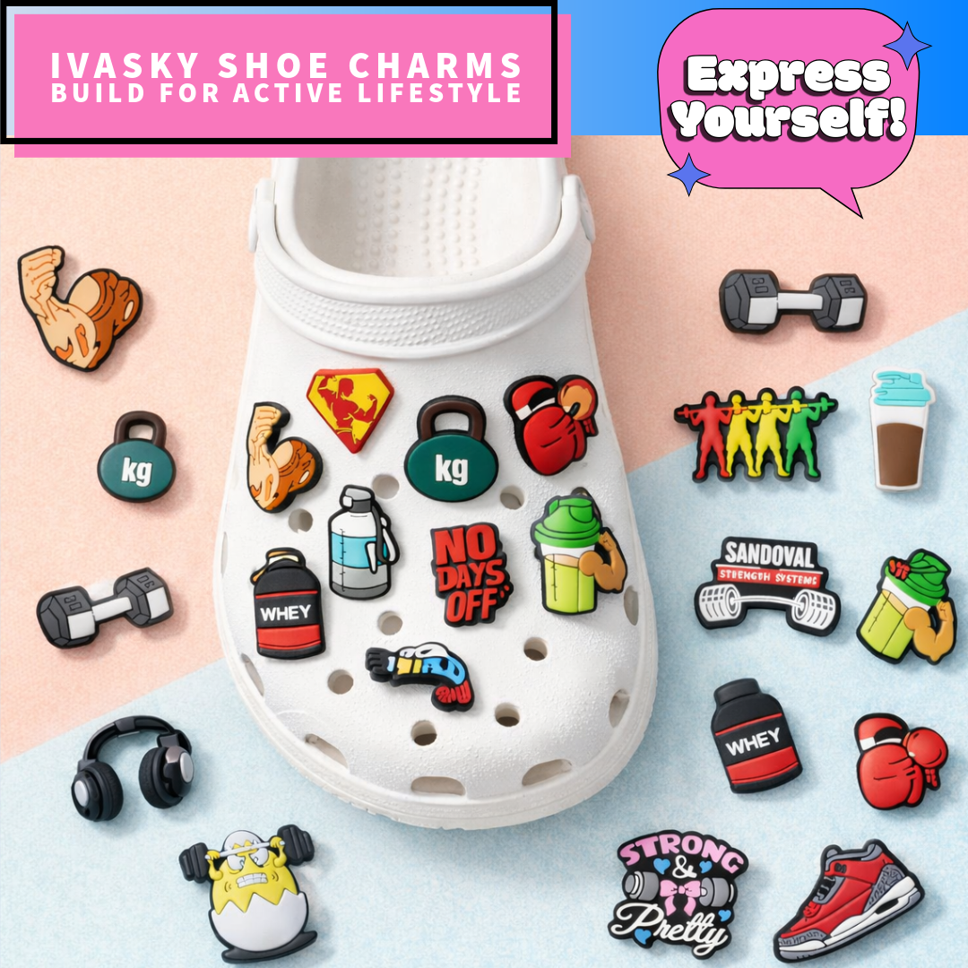 Fitness Workout Shoe Charms: 30PCS Gym Shoe Charms for Clog Style Shoes | Fitness Workout Accessories for Kids & Teens