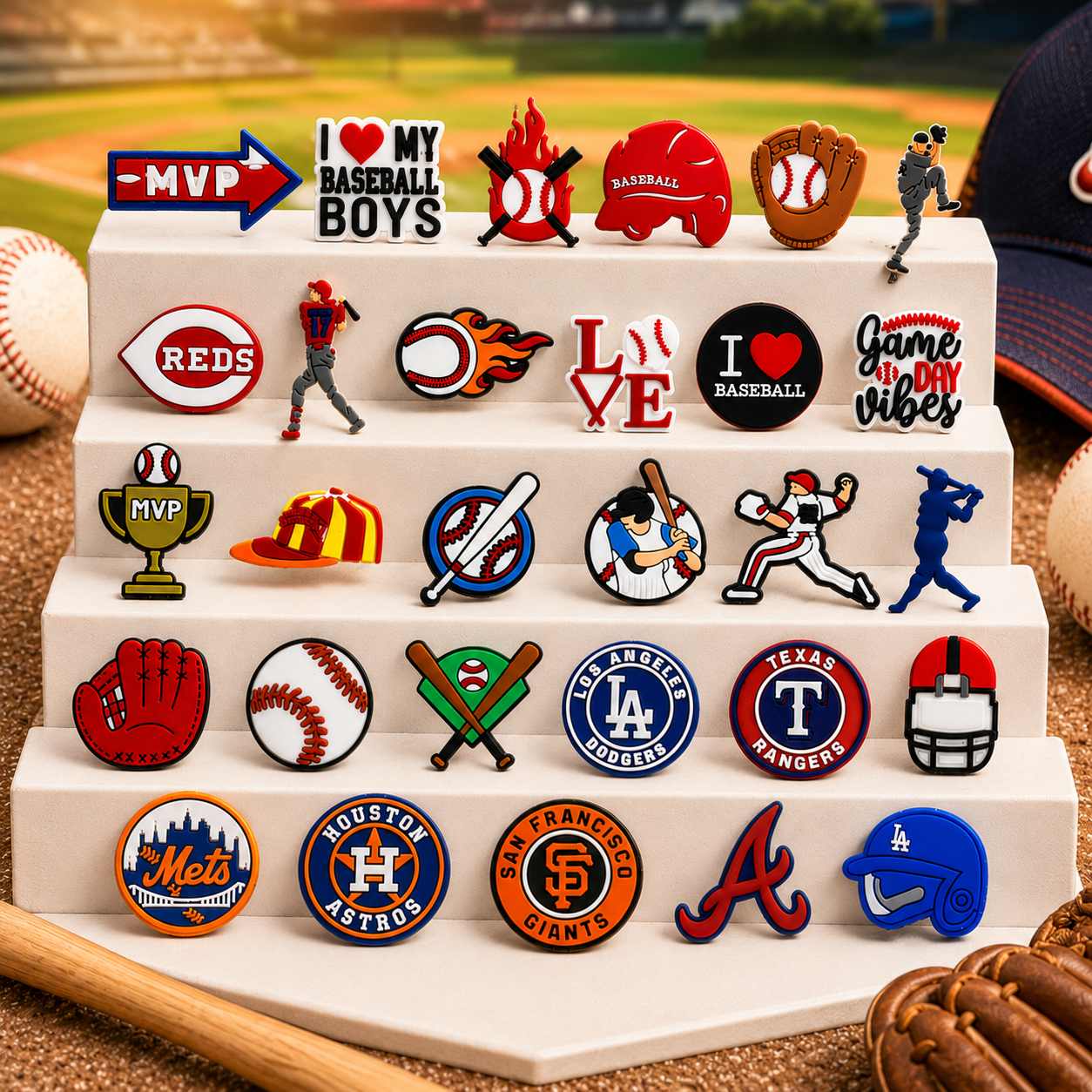 Baseball Fan Shoe Charms: 30PCS Sports-Themed Decor for Croc Charms, Bag Charms, Party Favor, & Footwear accessories