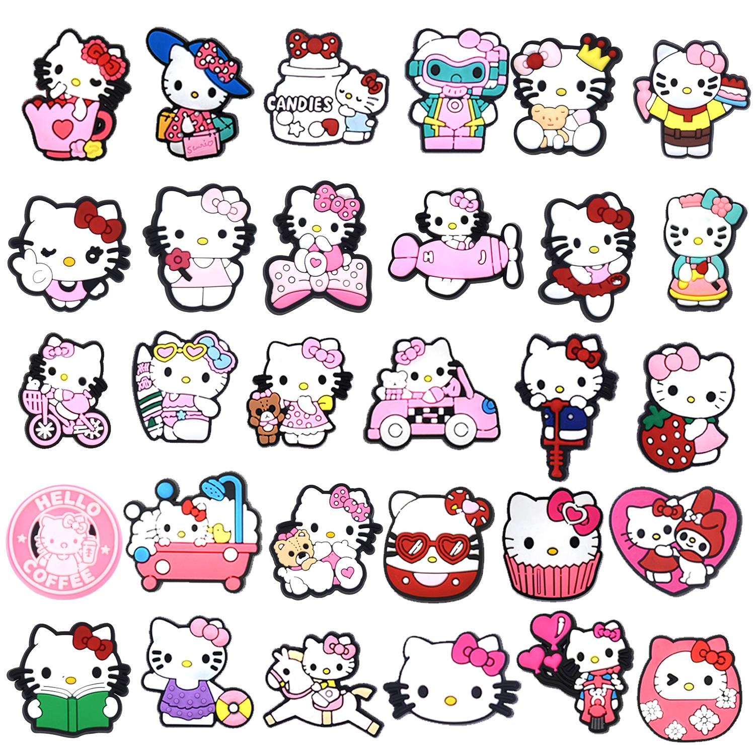 Hello Kitty Shoe Charms: 30PCS Kawaii Sanrio Accessories for Croc Charms, Bag Charms, Party Favor & Footwear accessories