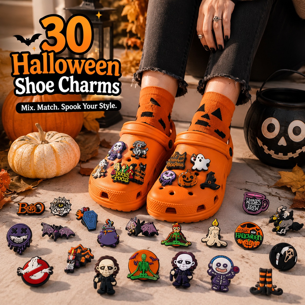 Spooky Halloween Shoe Charms: 30PCS Frightful Decor for Croc Charms, Bag Charms, Party Favor, & Footwear accessories