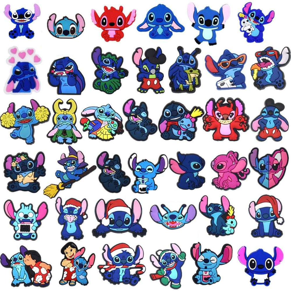 Stitch Shoe Charms: 30PCS Blue & Pink Creature Decor for Stitch Croc Charms, Bag Charms, Party Favor & Footwear accessories