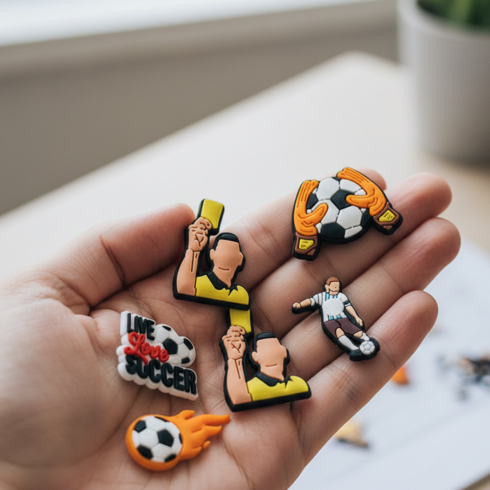 Soccer Fan Shoe Charms: 30PCS Football-Themed Decor for Croc Charms, Bag Charms, Party Favor, & Footwear accessories