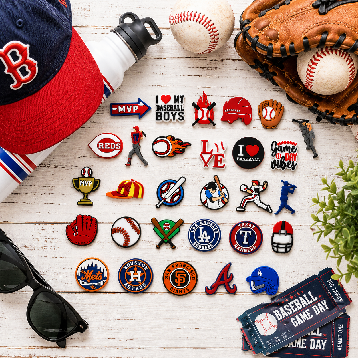 Baseball Fan Shoe Charms: 30PCS Sports-Themed Decor for Croc Charms, Bag Charms, Party Favor, & Footwear accessories