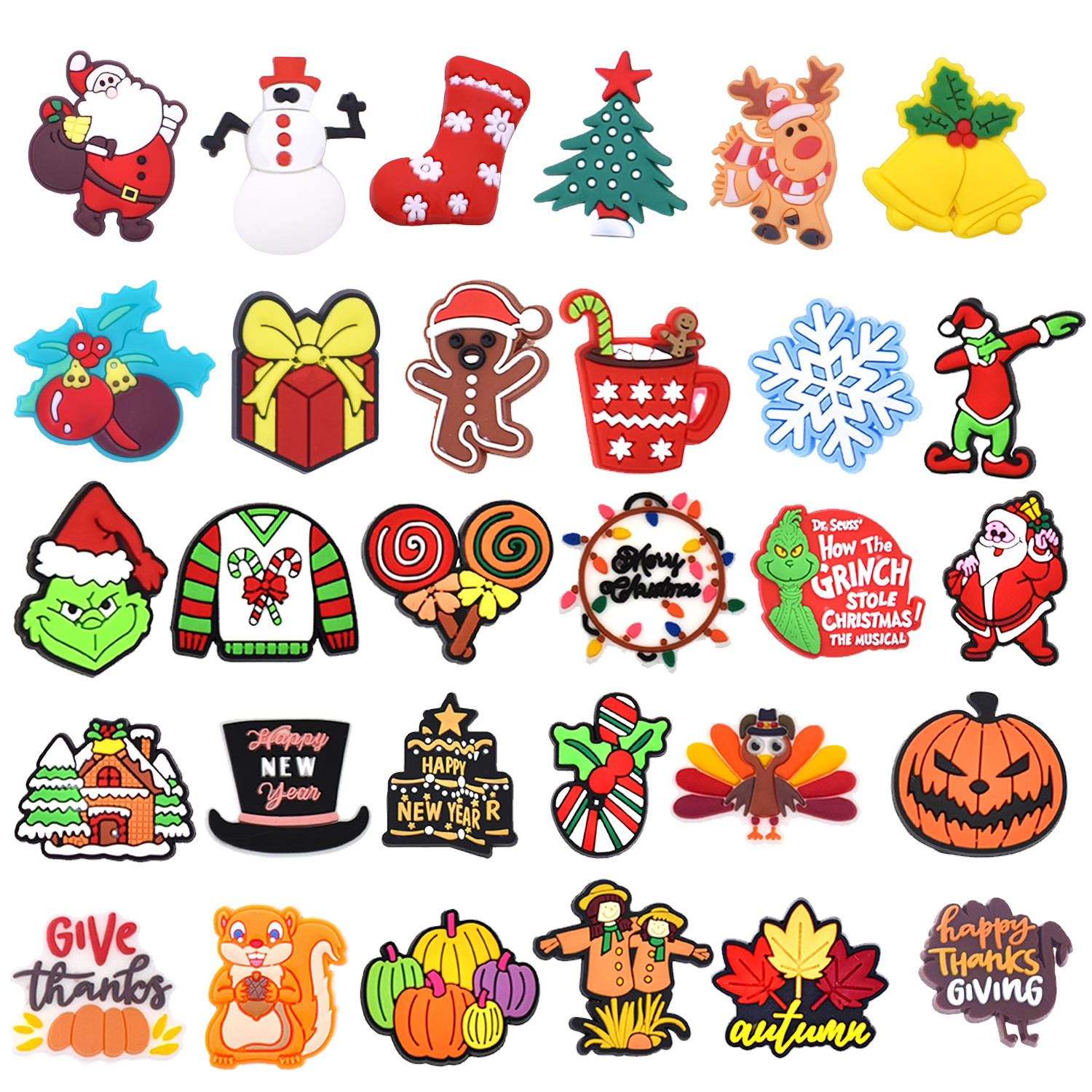 Festive Holiday & Seasonal Shoe Charms: 30PCS Christmas, Winter, Autumn & Celebration Decor for Croc, Kids Party Favor & Famous Footwear Charms!