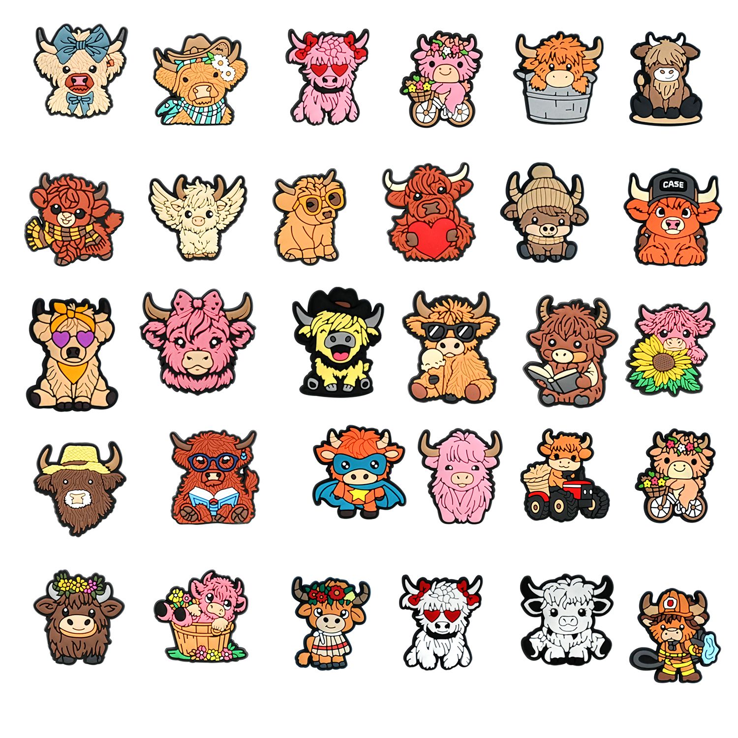 Cow Shoe Charms: 30 PCS Farmhouse Shoe Charms for Croc Charms, Bag Charms, Party Favor & Footwear accessories