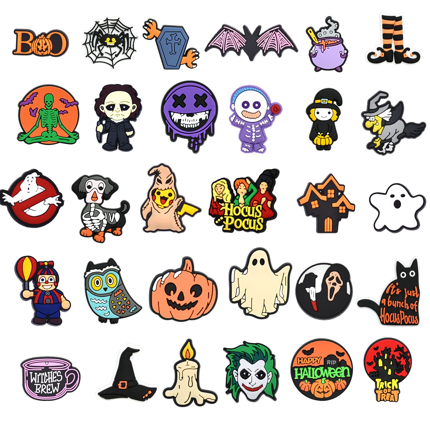 Spooky Halloween Shoe Charms: 30PCS Frightful Decor for Croc Charms, Bag Charms, Party Favor, & Footwear accessories