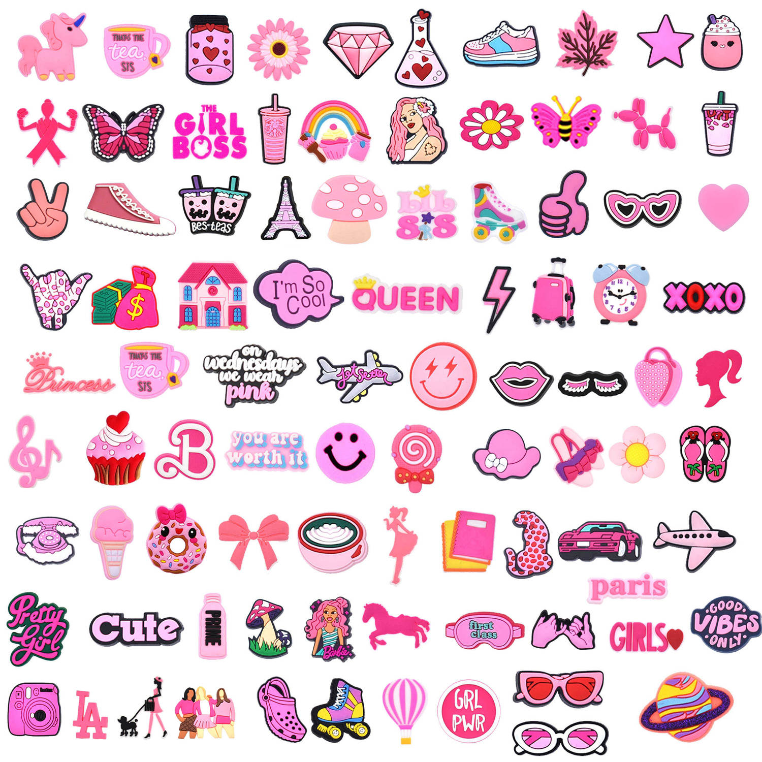 Cute Pink Shoe Charms for Girls, Shoe Decoration Croc Charms & Party Favors for Kids Girls Women Teens Adult