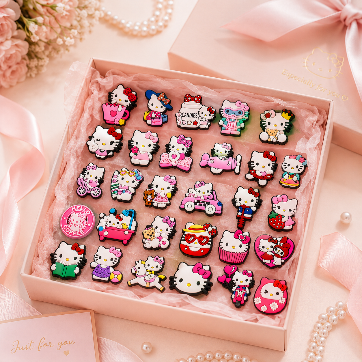 Hello Kitty Shoe Charms: 30PCS Kawaii Sanrio Accessories for Croc Charms, Bag Charms, Party Favor & Footwear accessories