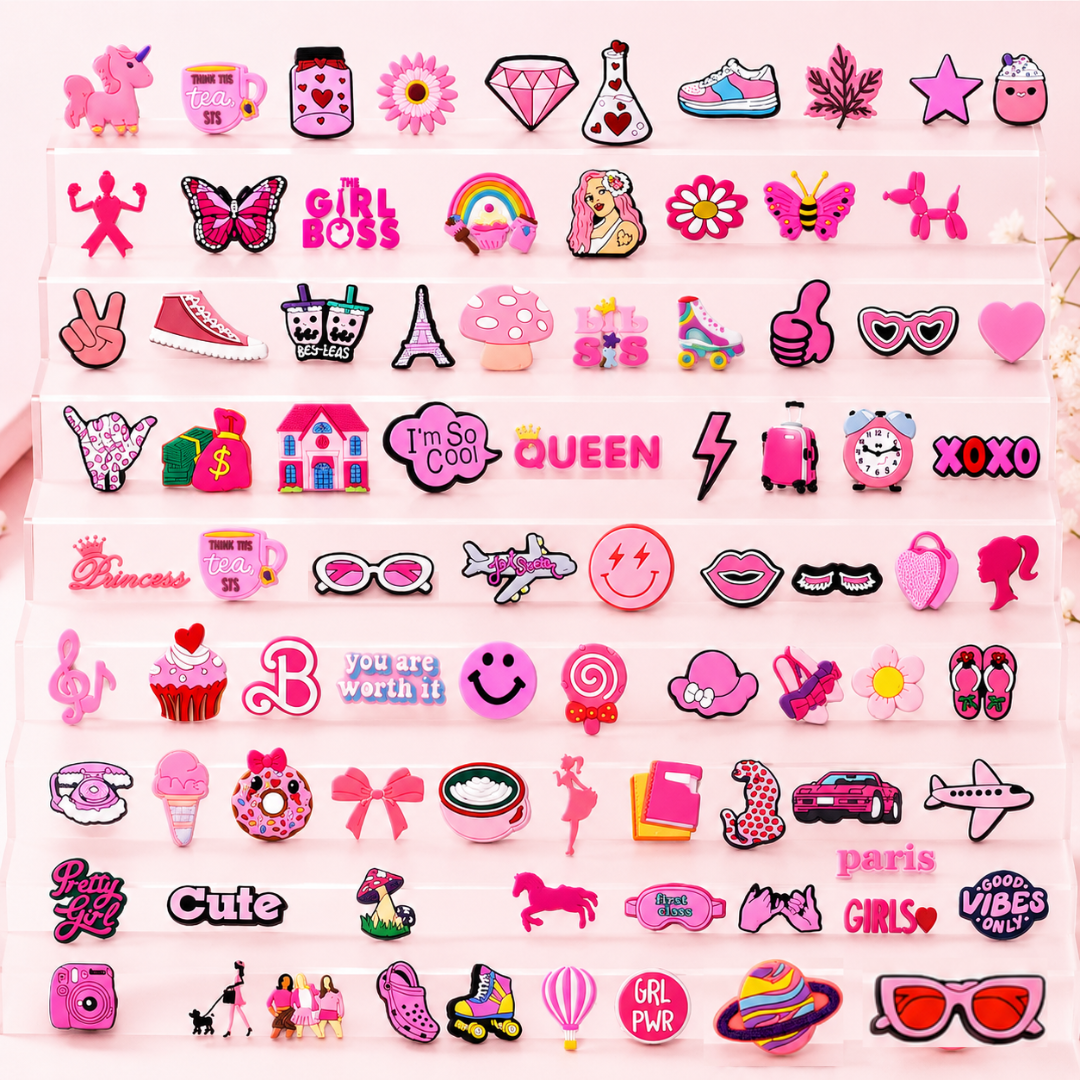 Cute Pink Shoe Charms for Girls, Shoe Decoration Croc Charms & Party Favors for Kids Girls Women Teens Adult 
