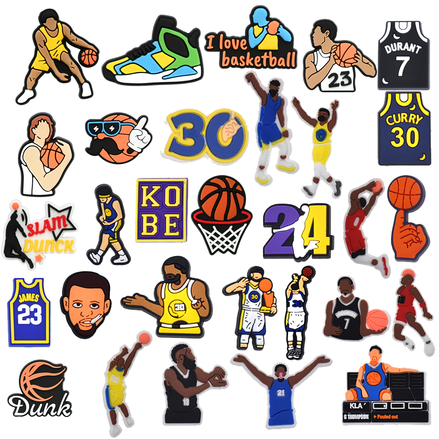 Basketball Fan Shoe Charms: 30PCS Sports-Themed Decor for Croc Charms, Bag Charms, Party Favor, & Footwear accessories