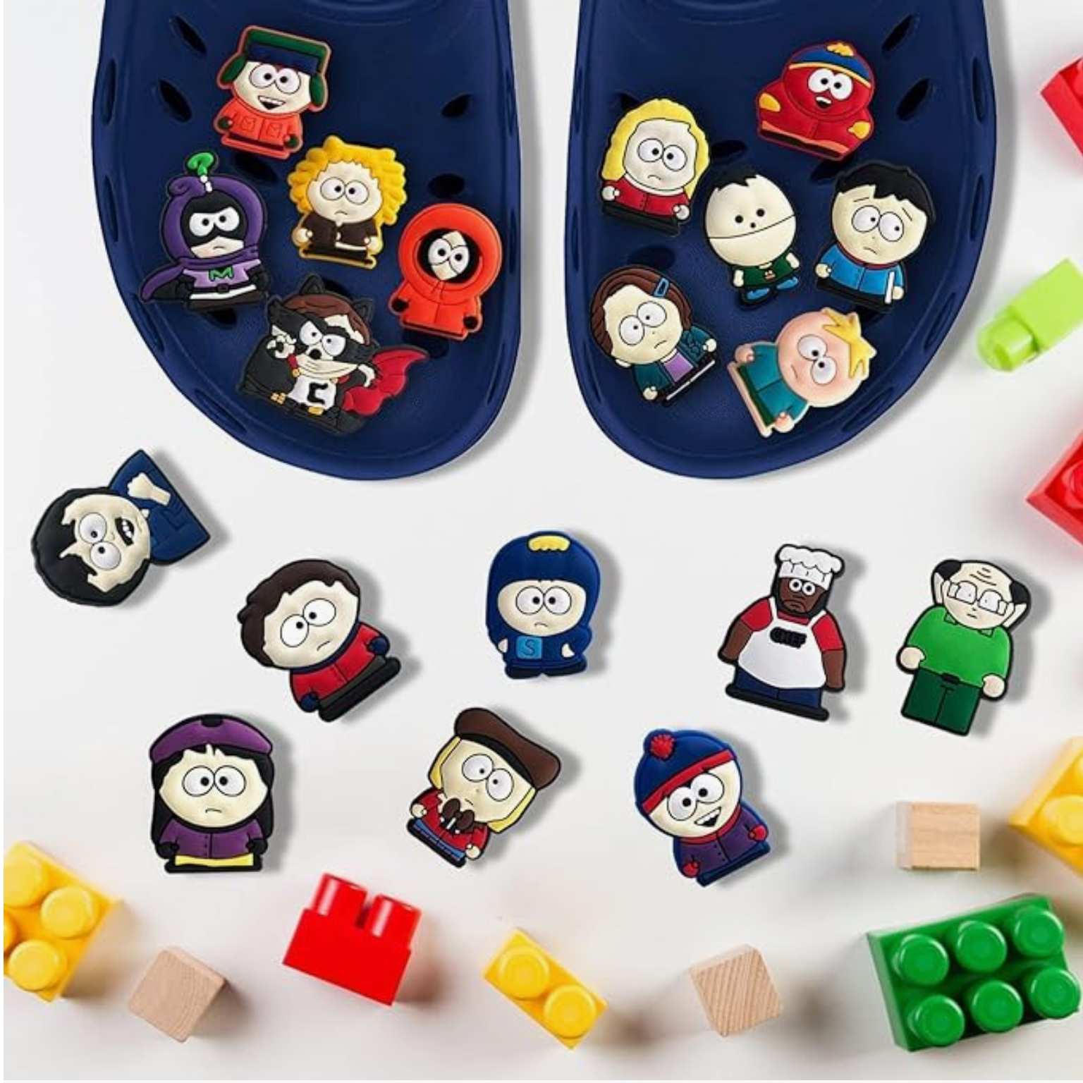 South Park Shoe Charms: 30PCS Cartoon Town Decor for Croc Charms, Bag Charms, Party Favor, & Footwear accessories.