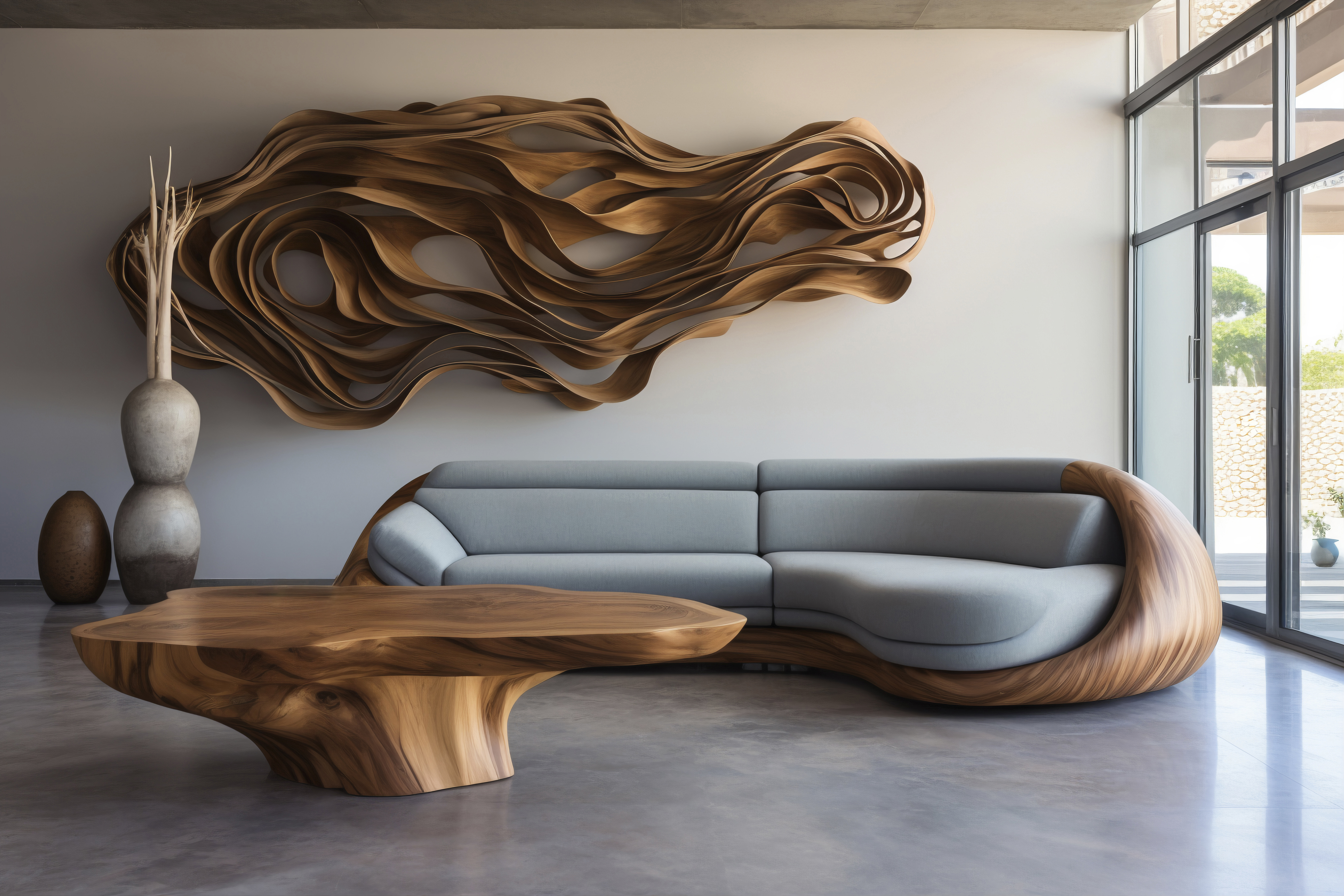 Modern wood-accented sofa