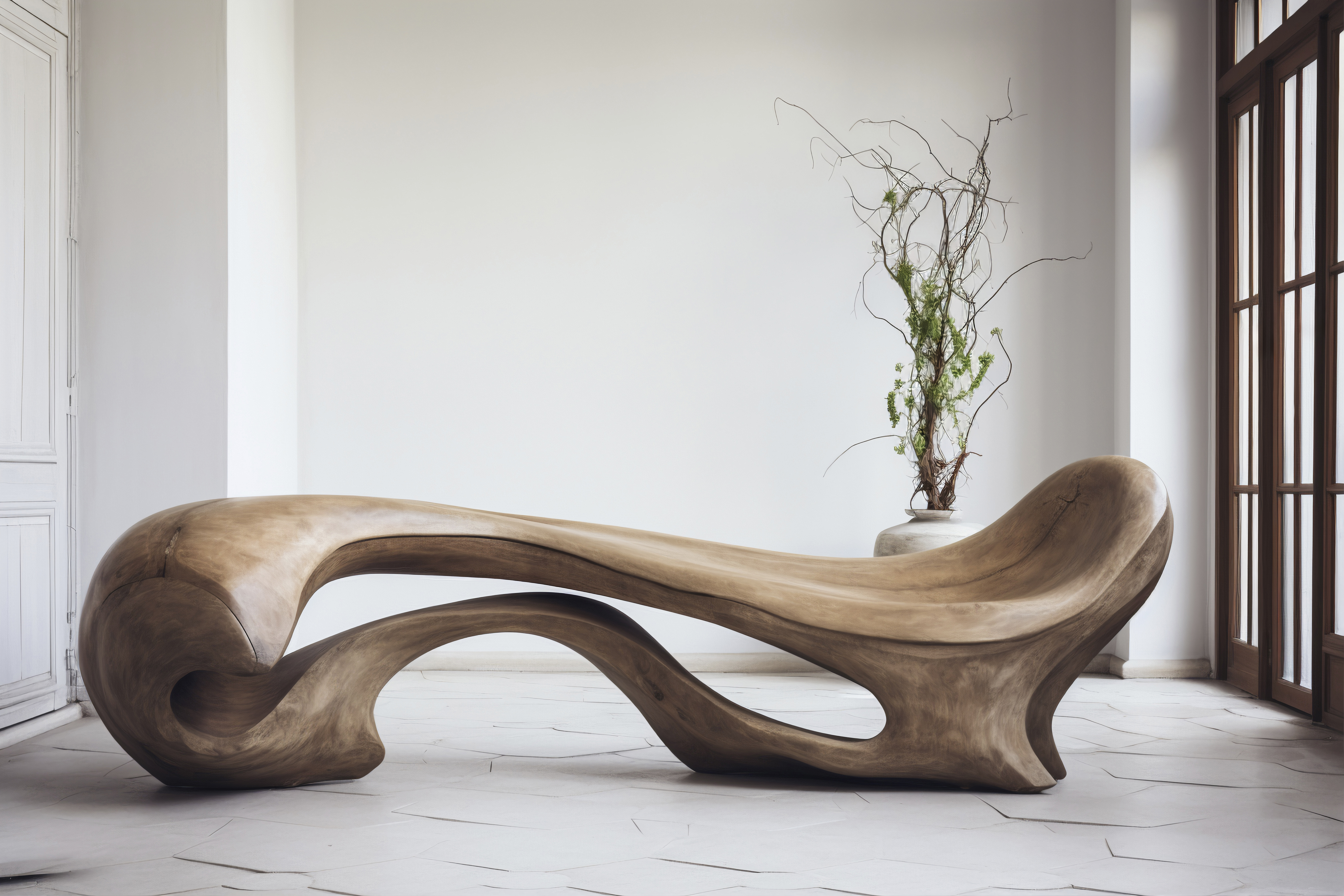 Sculptural Wooden Chaise Lounge