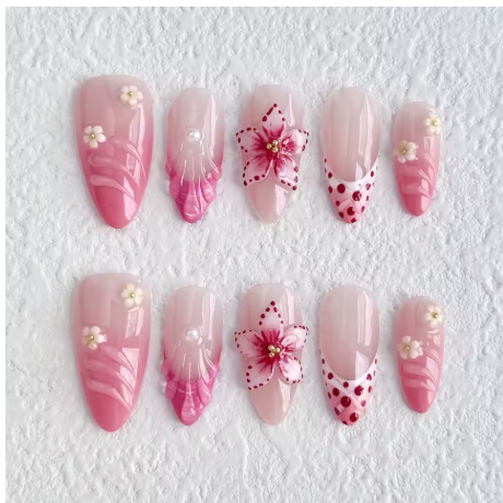 Pink Floral Press-On Nails
