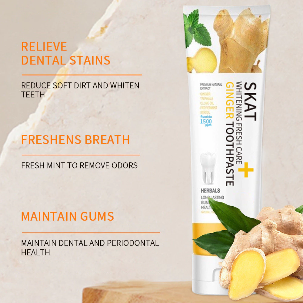 ยาสีฟัน ยาสีฟันขิง ทำให้ฟันขาวขึ้นและลดกลิ่นปาก 50g Ginger toothpaste ยับยั้งเชื้อแบคทีเรีย ลดกลิ่นปาก