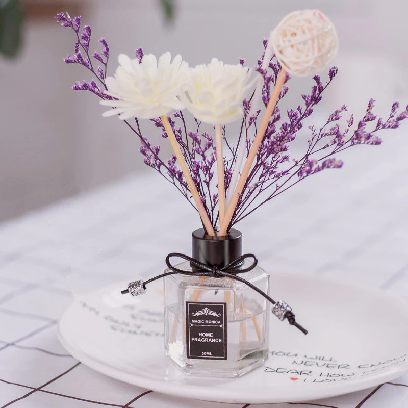 Scented reed diffuser adds a pleasant scent to the room.
