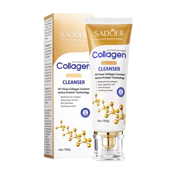 SADOER COLLAGEN CLEANSER คลีนเซอร์ เนื้อโฟมละเอียด ล้างออกอย่างล้ำลึก ชุ่มชื่น 100g. กล่องขาวทอง