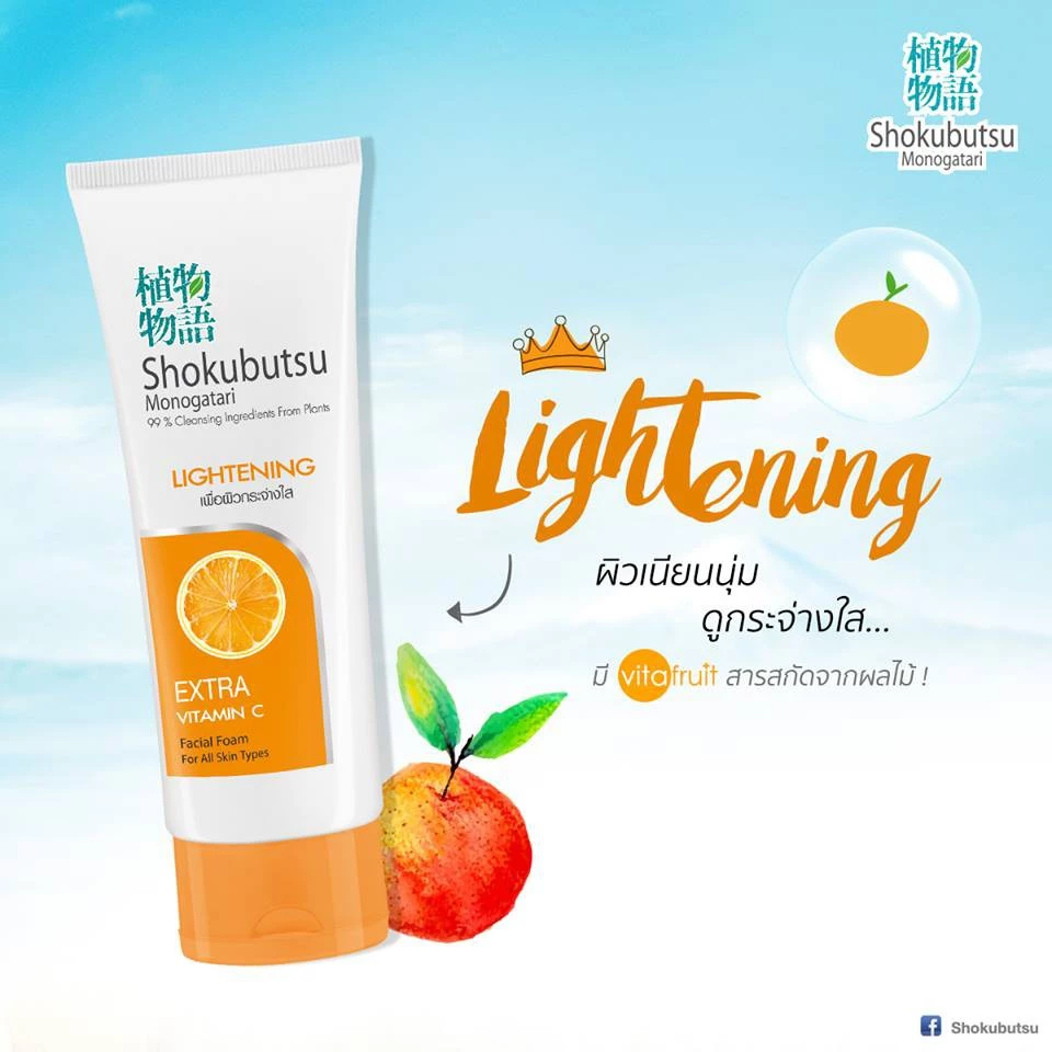 SHOKUBUTSU โฟมล้างหน้า โชกุบุสซึ Extra Vitamin C (ส้ม) เพื่อผิวกระจ่างใส (Lightening)100 กรัม 2 ชิ้น LIONSOS