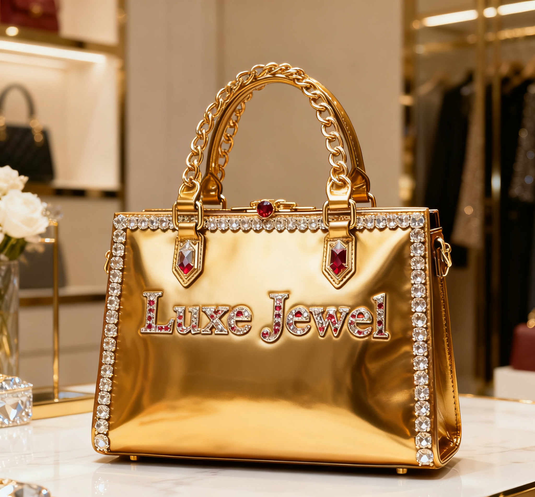 Luxe Jewel Golden Handbag
