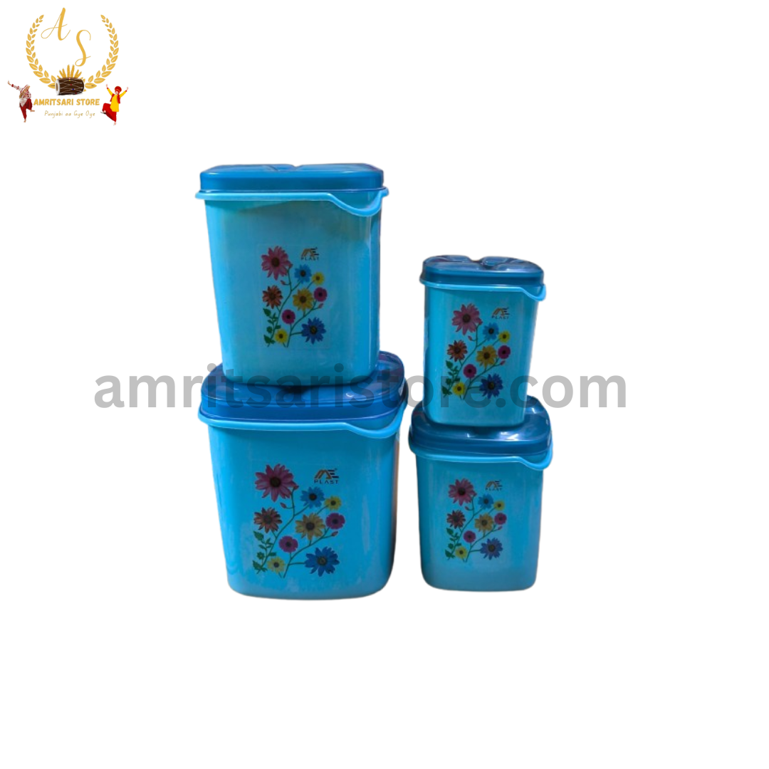 Floral Printed Plastic Storage Containers – Set of 4