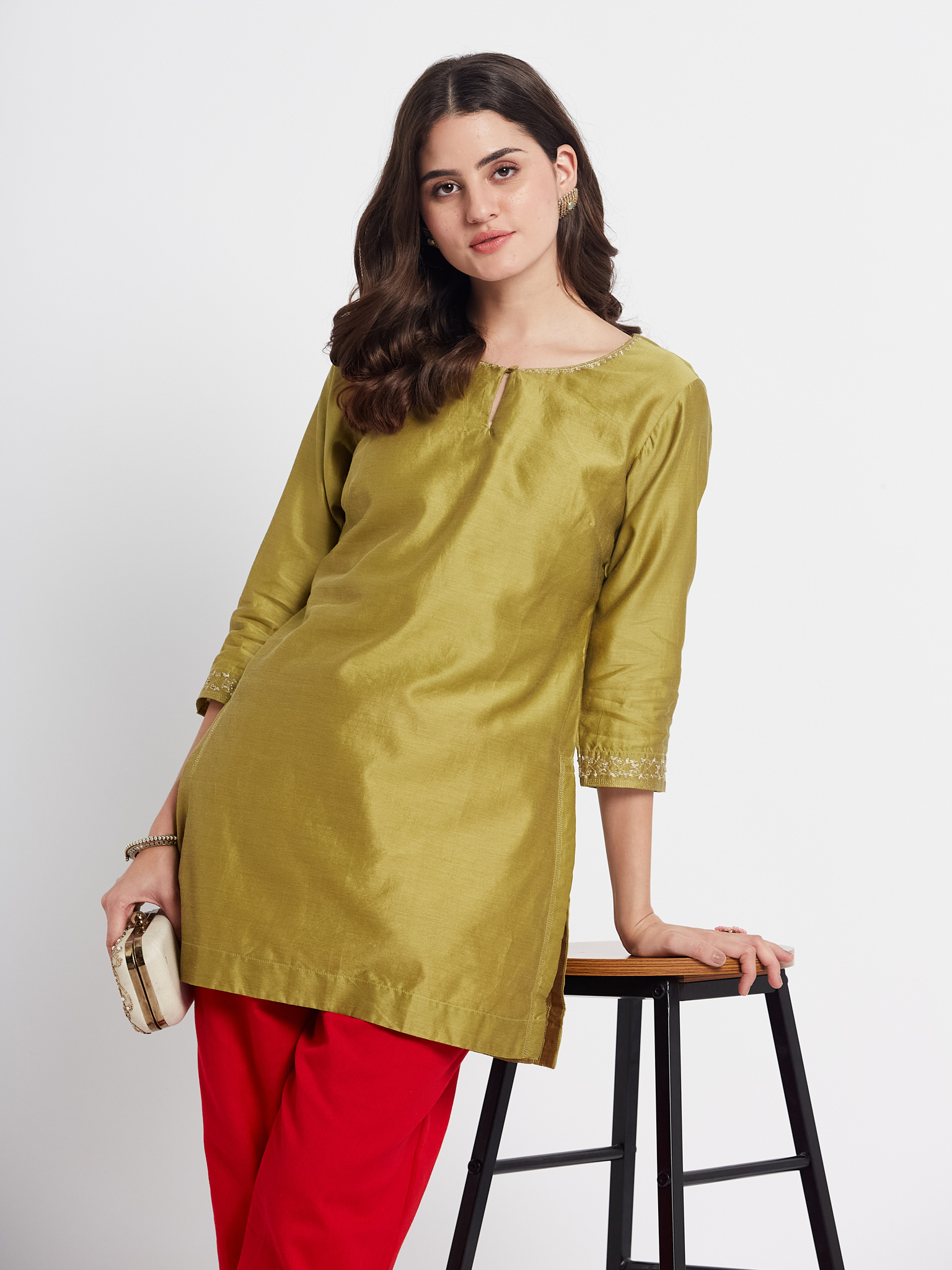 Olive Green Cotton Kurti
