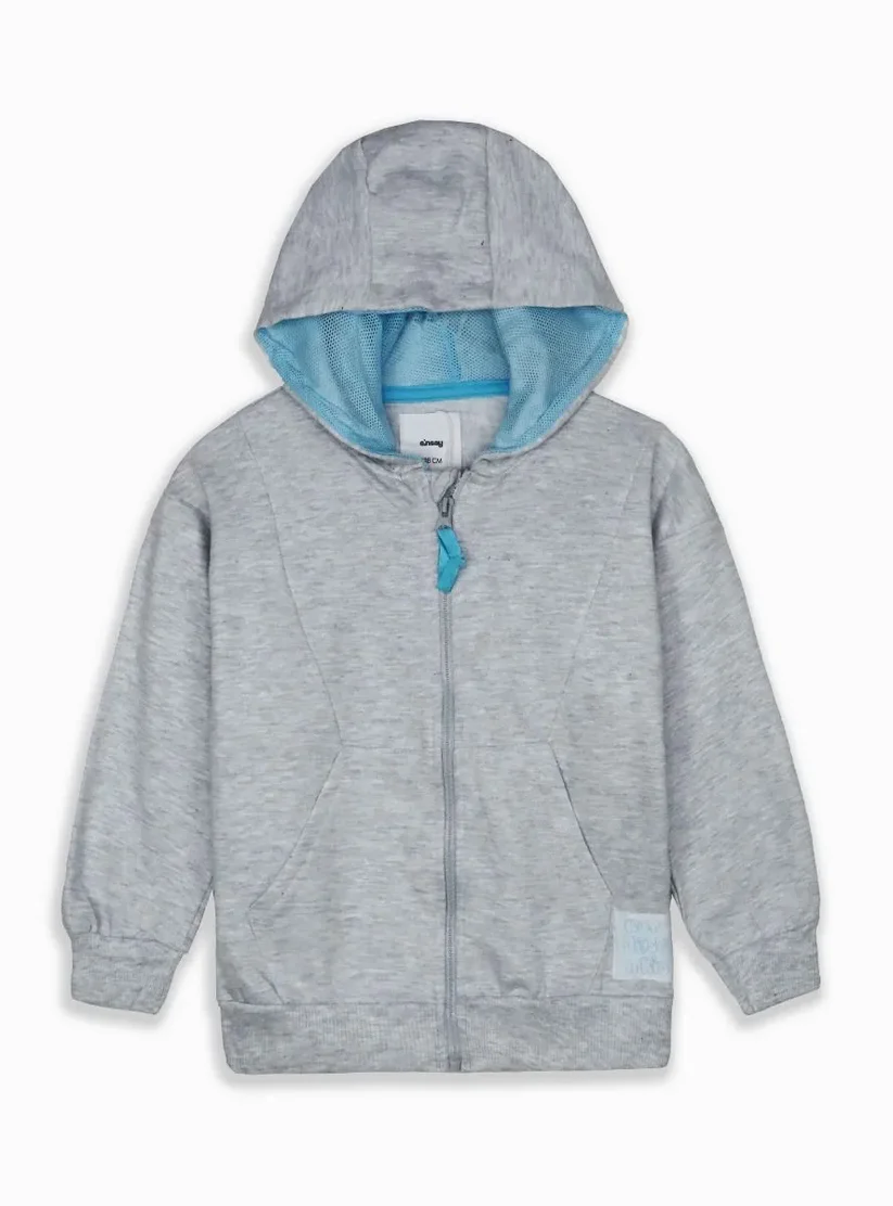 Kids' Grey Hooded Zip-Up Sweatshirt